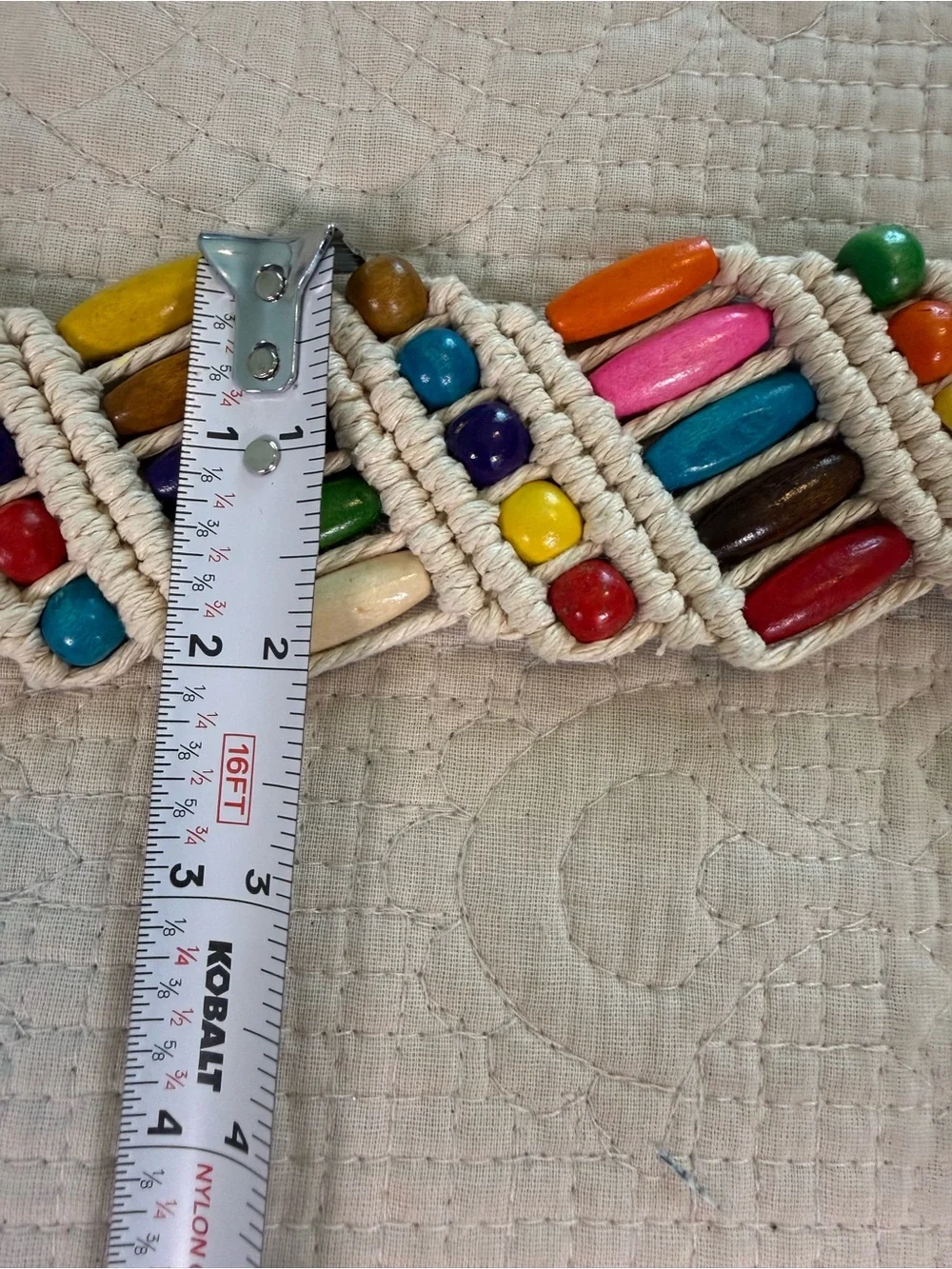 Boho Hippie Macrame Beaded Belt Colorful Rainbow Woven Wood Buckle Festival OS